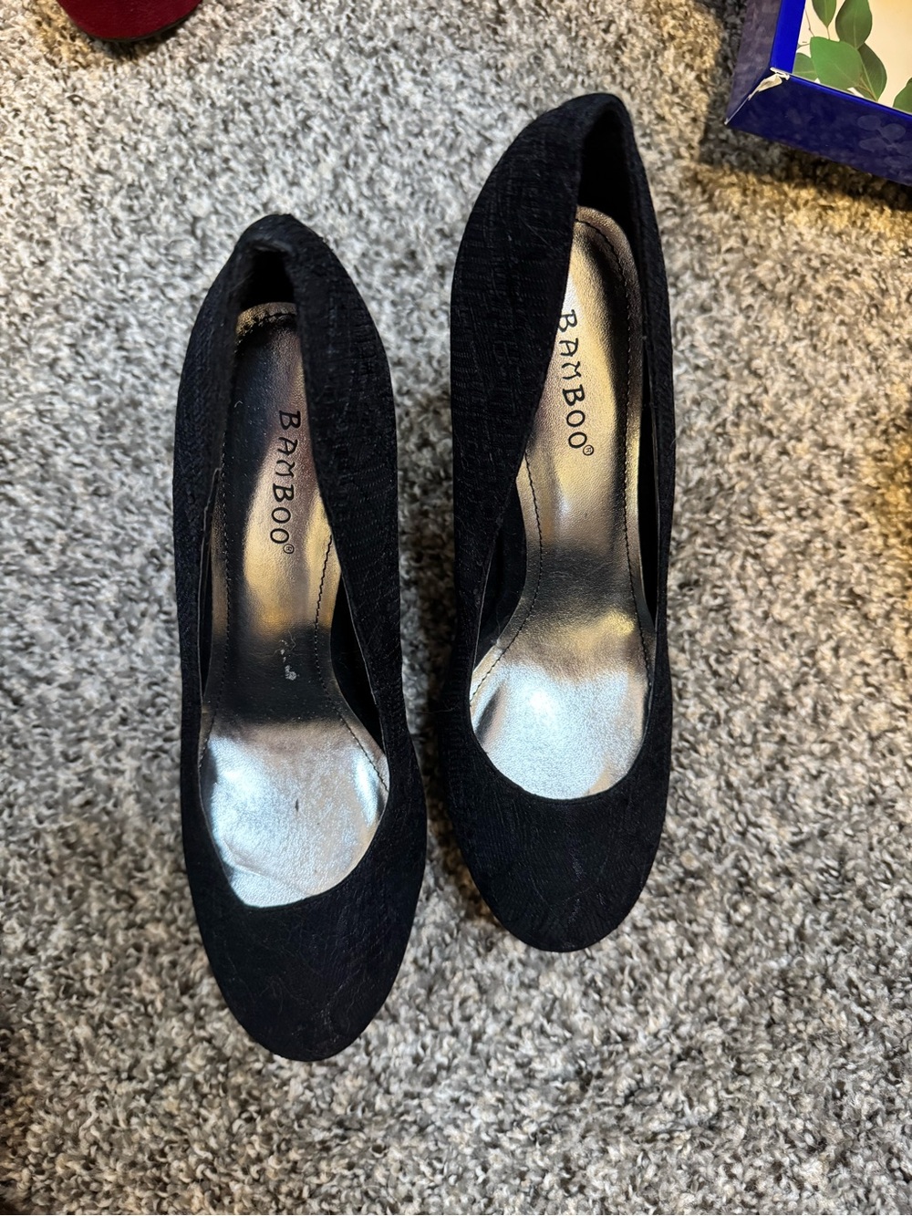 Beautiful Bamboo Black Lace High Heels Size 8